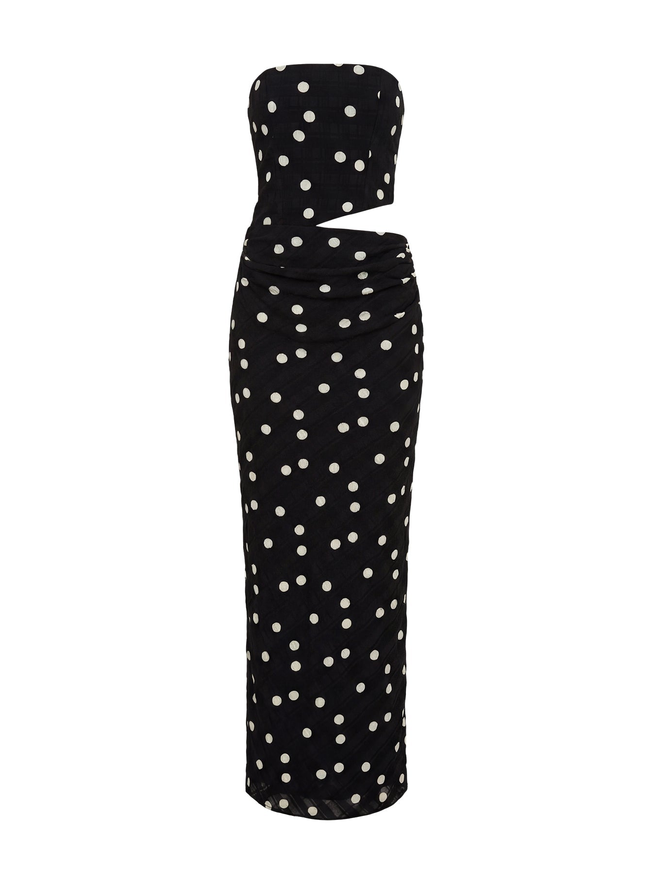 Jasira Askısız Drape Maxi Elbise Siyah Puantiye