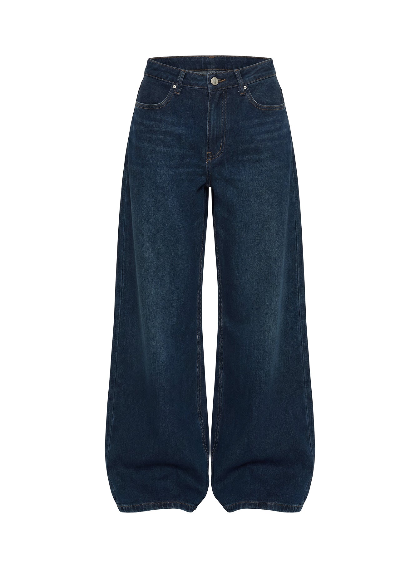 Naylor Orta Bel Geniş Paça Mavi Denim Pantolon