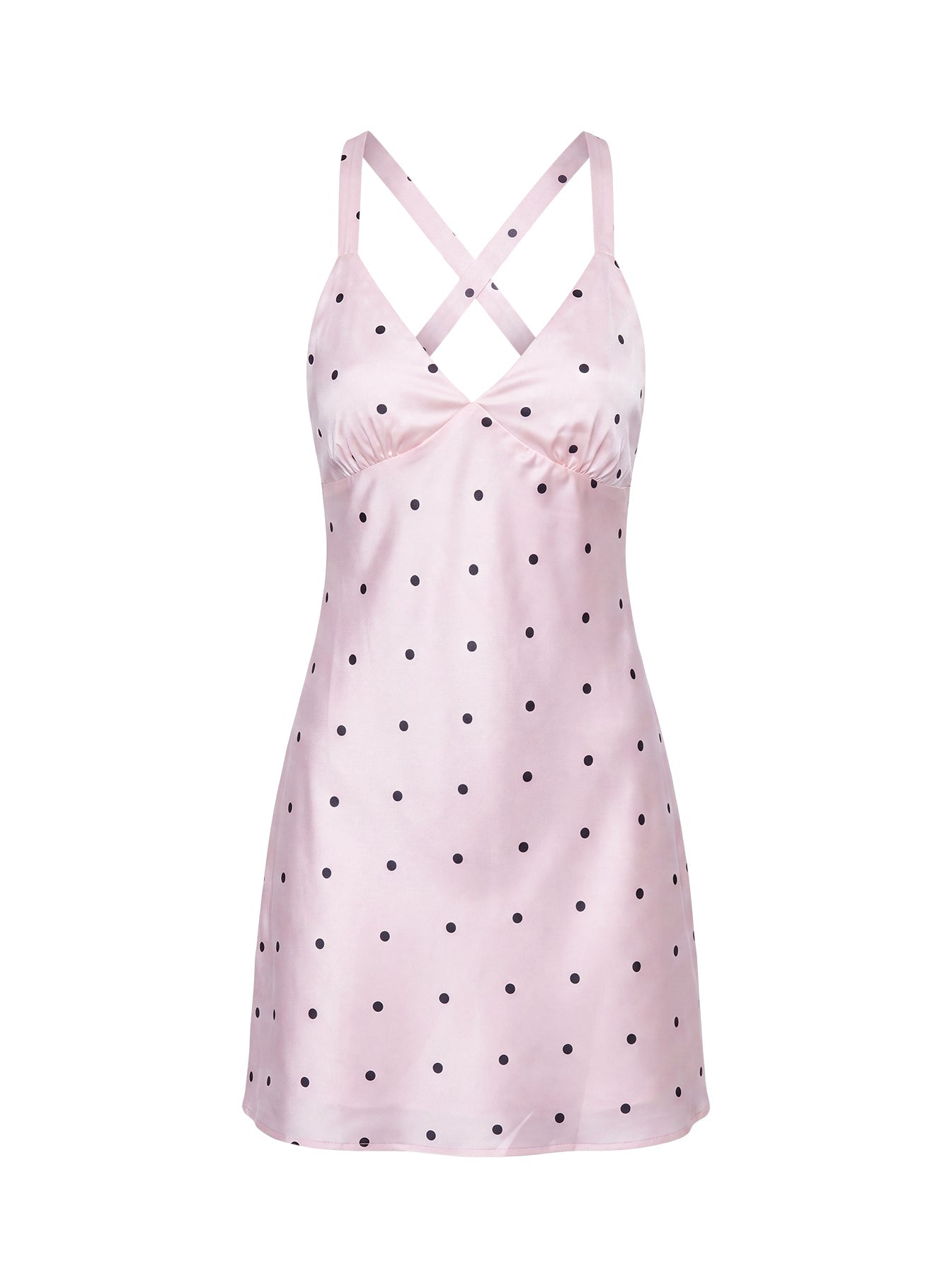 Rosabelle Pembe Puantiye Saten Mini Elbise
