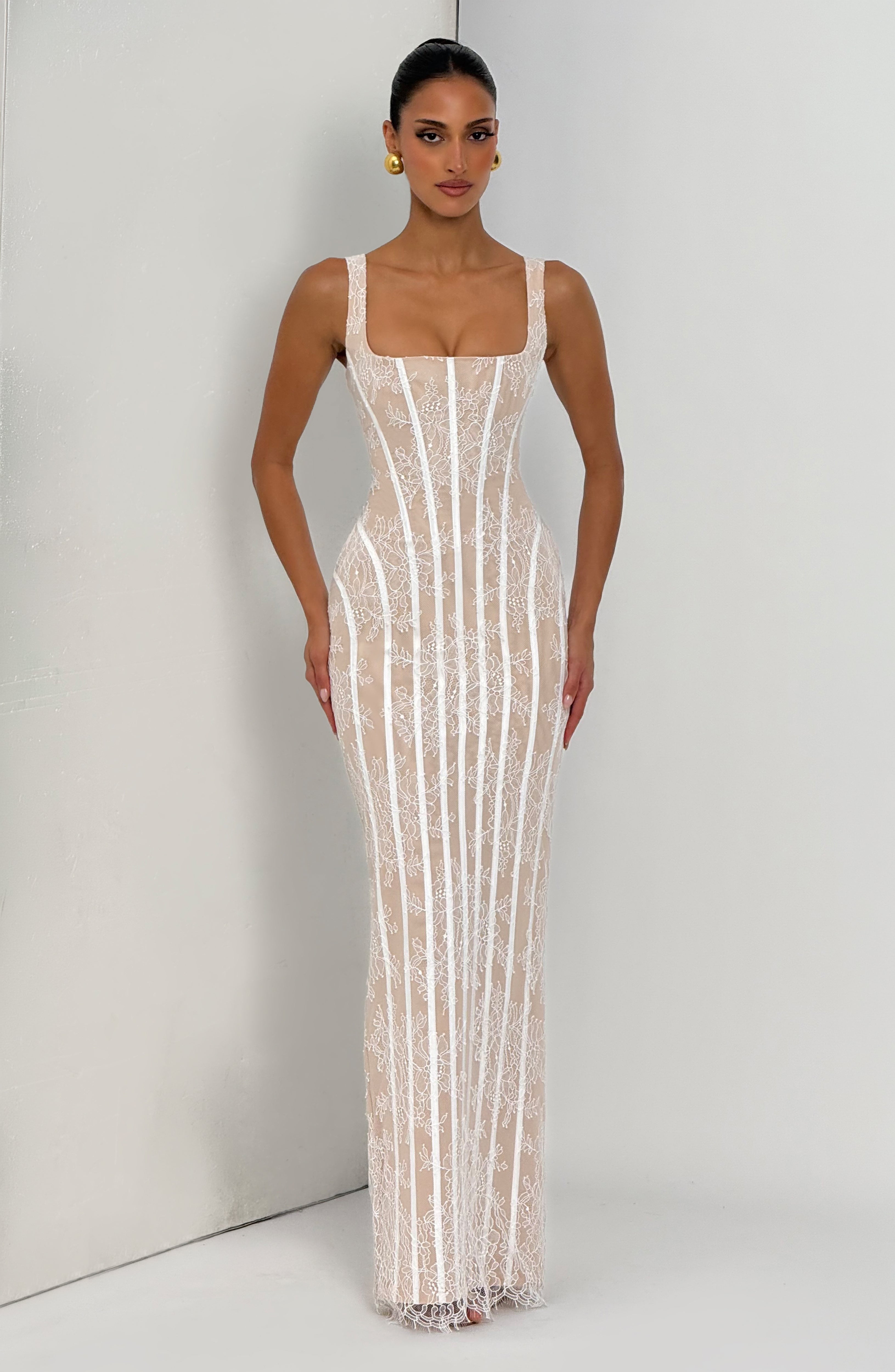 Polina Ekru Maxi Elbise