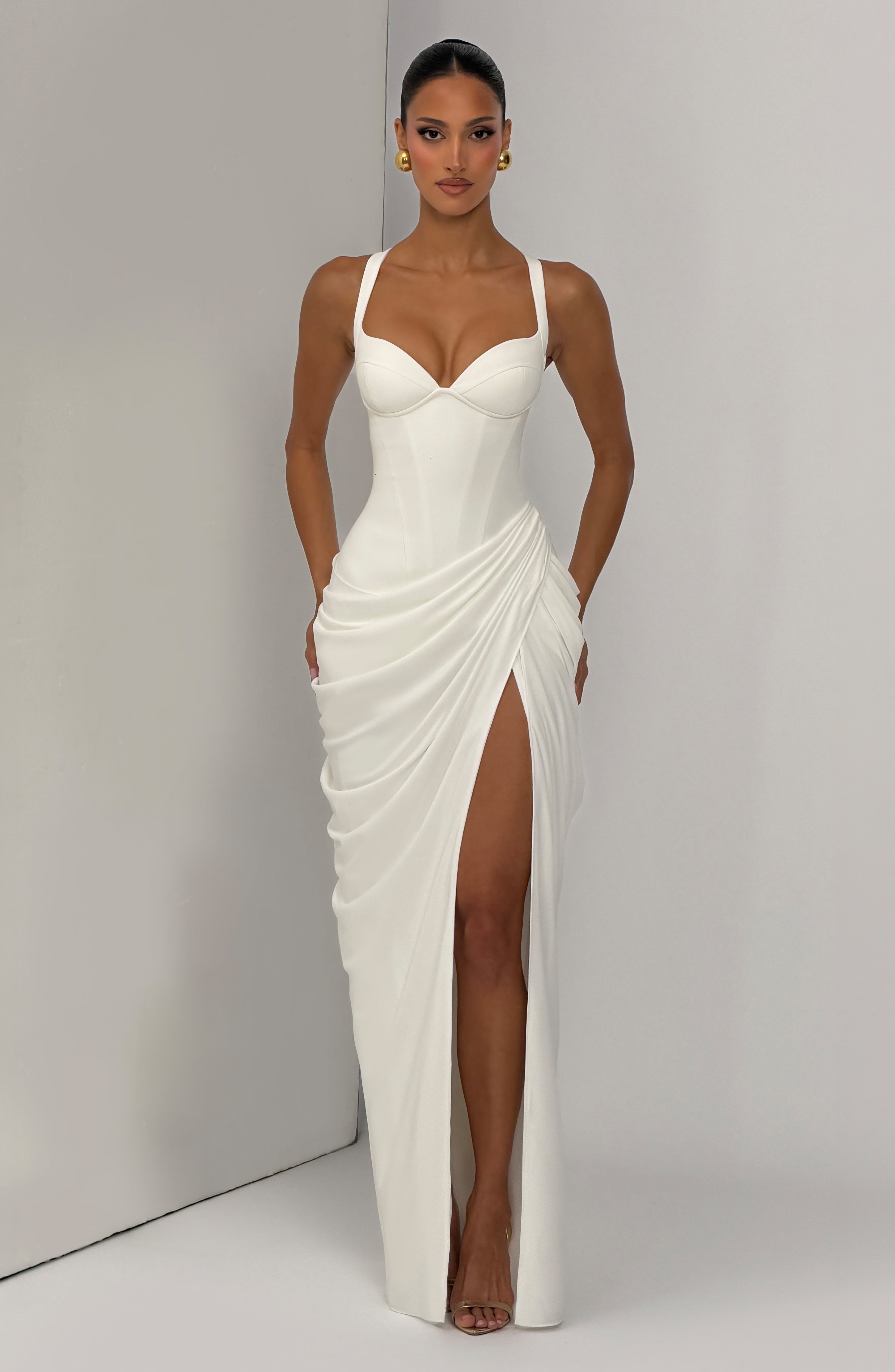 Elara Maxi Krem Elbise