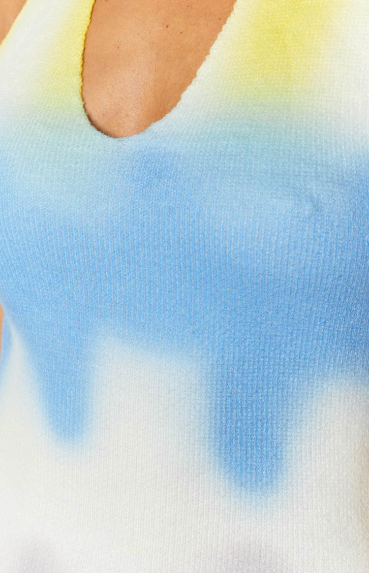 Yazlık Sarı Graffiti Halter Mini Elbise