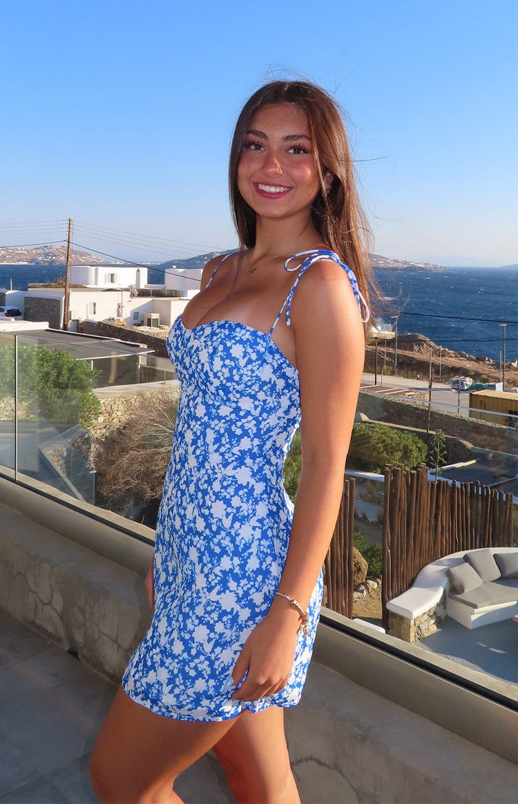 Penny Lane Mavi Çiçekli Mini Elbise