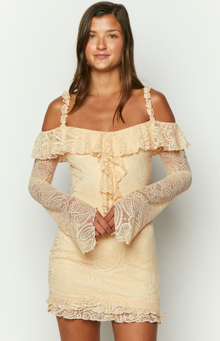 Harlow Krem Dantel Mini Elbise