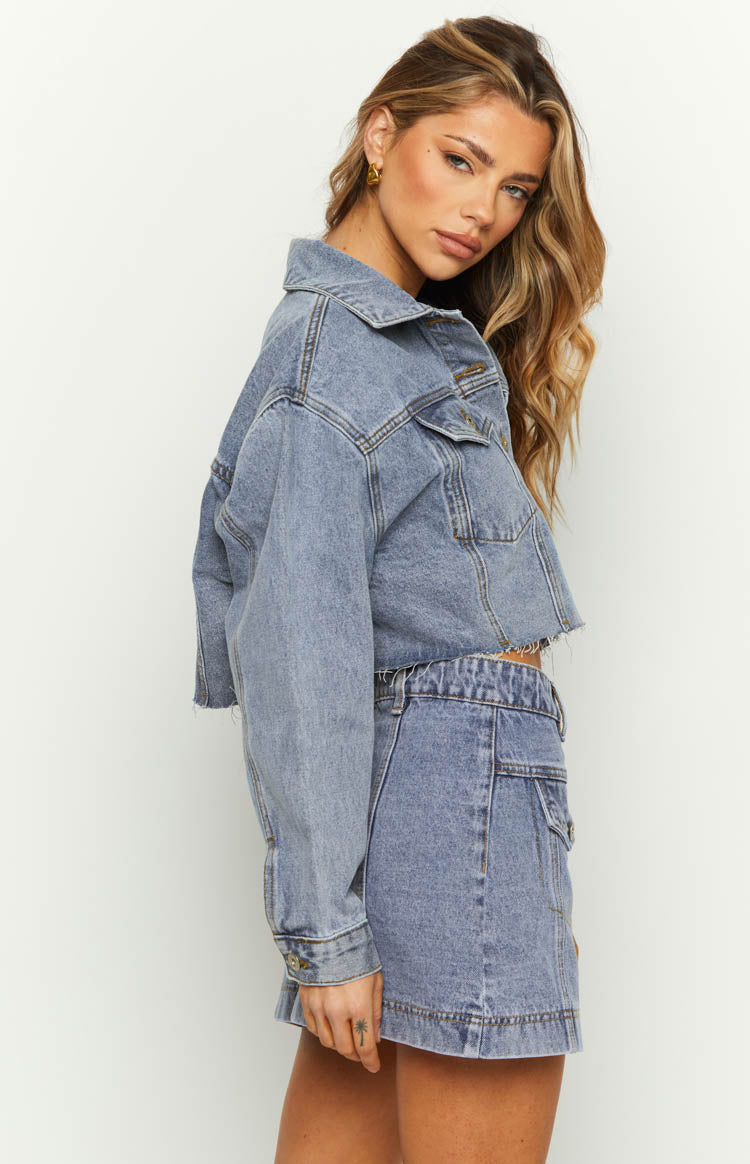 Helena Orta Yıkama Denim Kargo Mini Etek - Şık ve Rahat