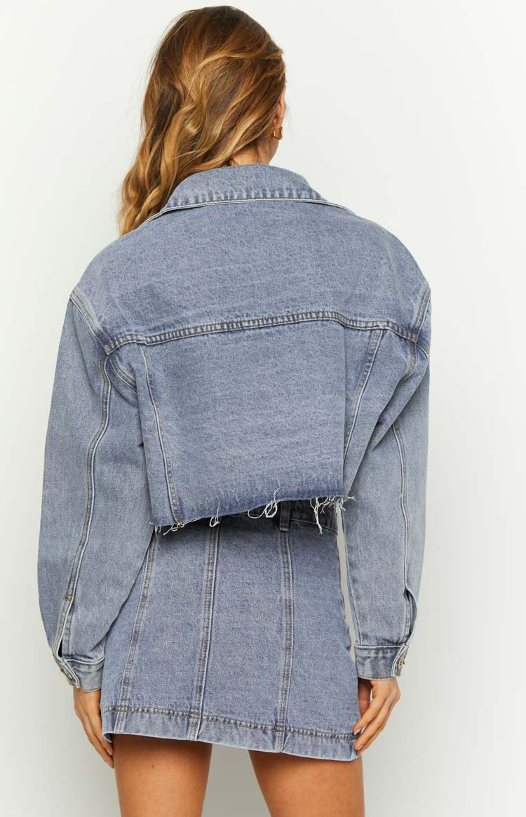 Helena Orta Yıkama Denim Kısa Ceket