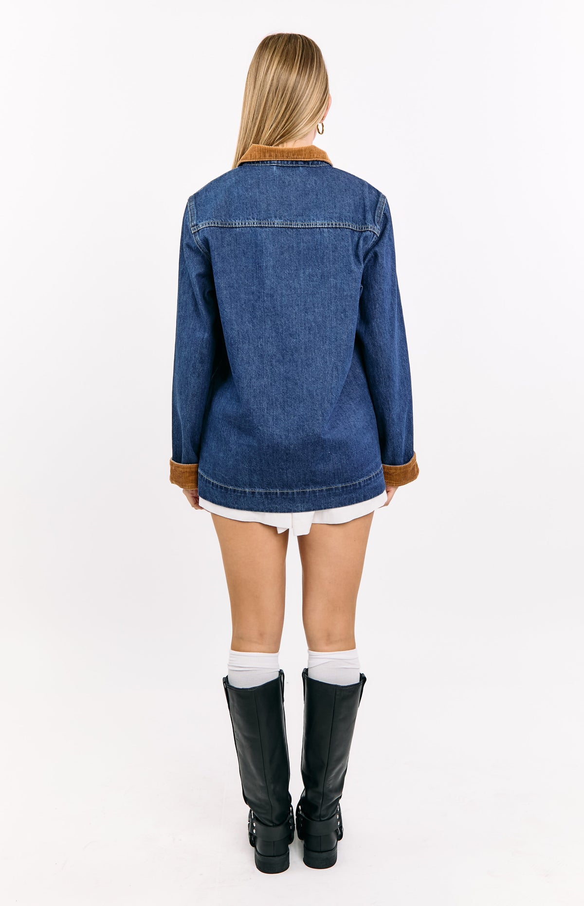Hendrick Orta Yıkama Denim Kord Trim Oversize Ceket
