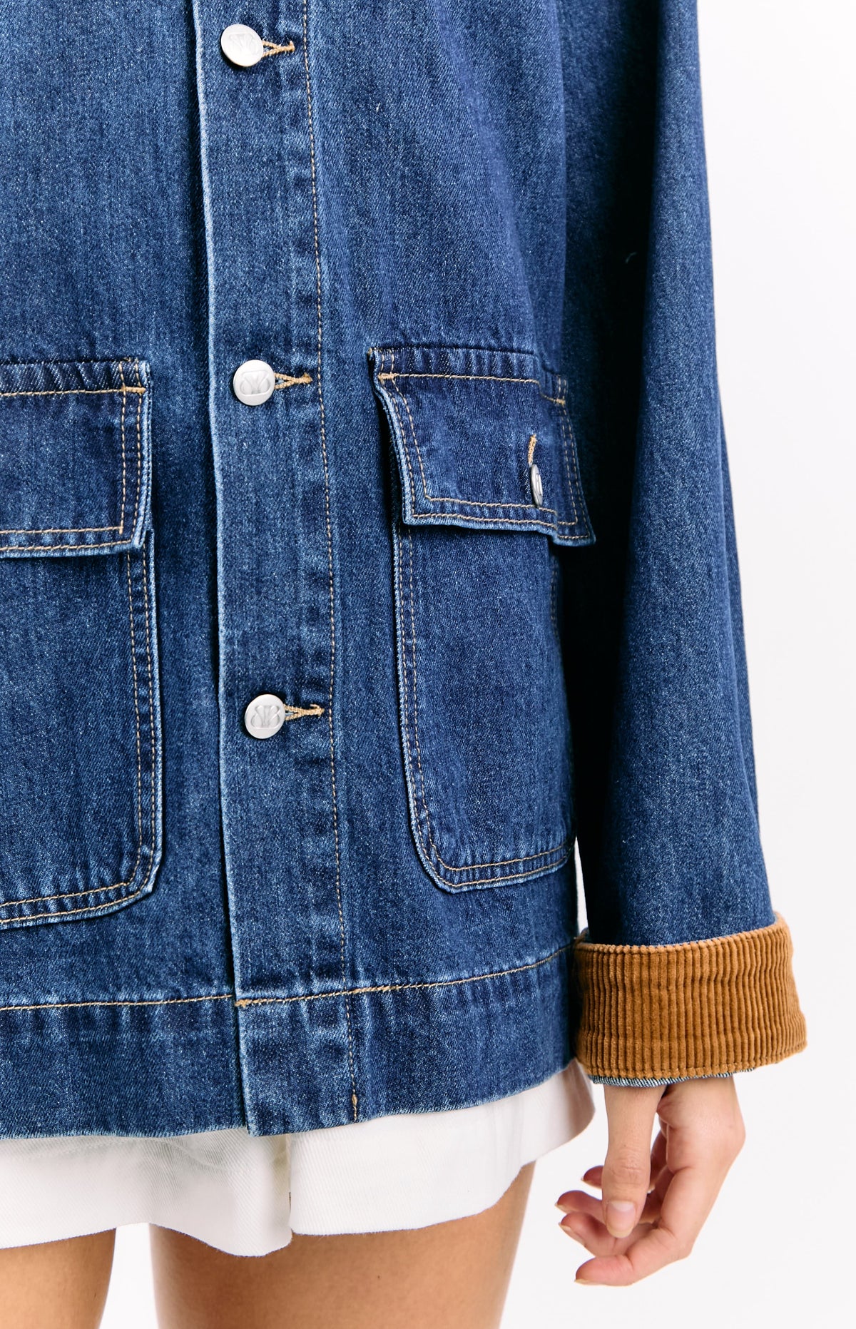 Hendrick Orta Yıkama Denim Kord Trim Oversize Ceket