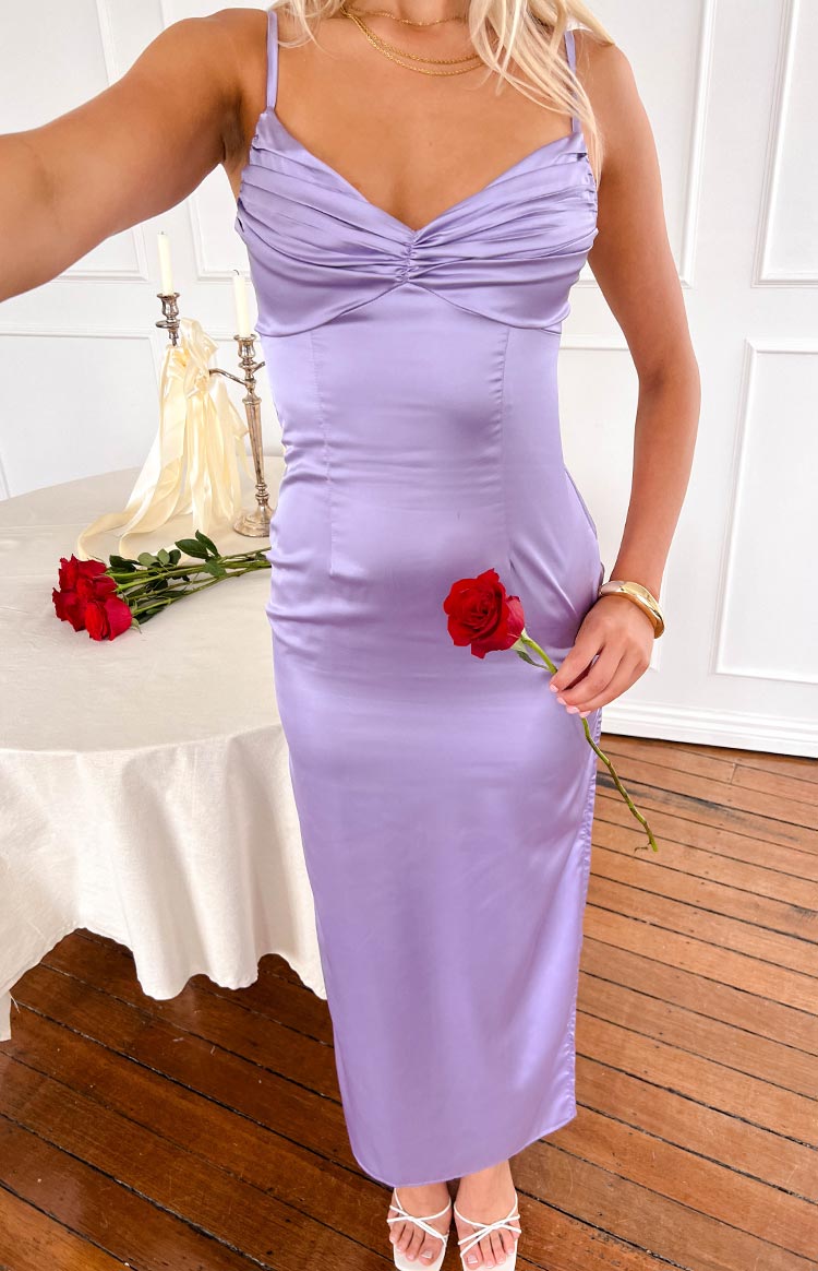 Honey Lila Saten Maxi Elbise