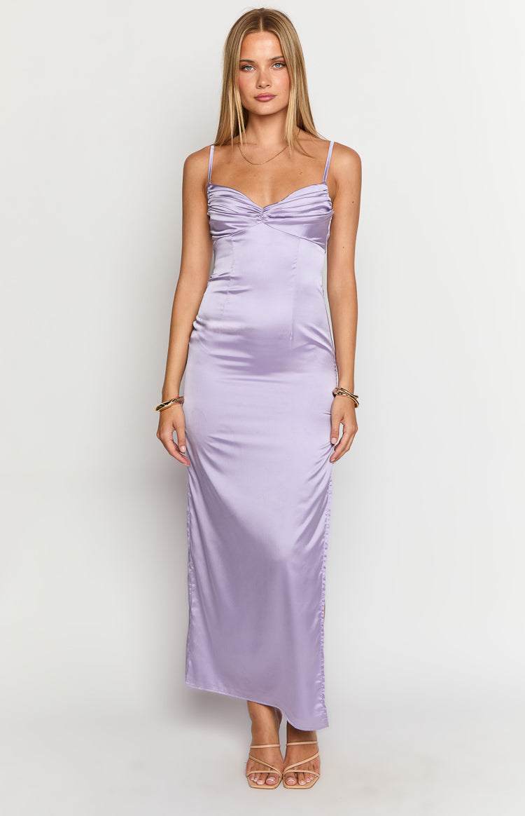 Honey Lila Saten Maxi Elbise