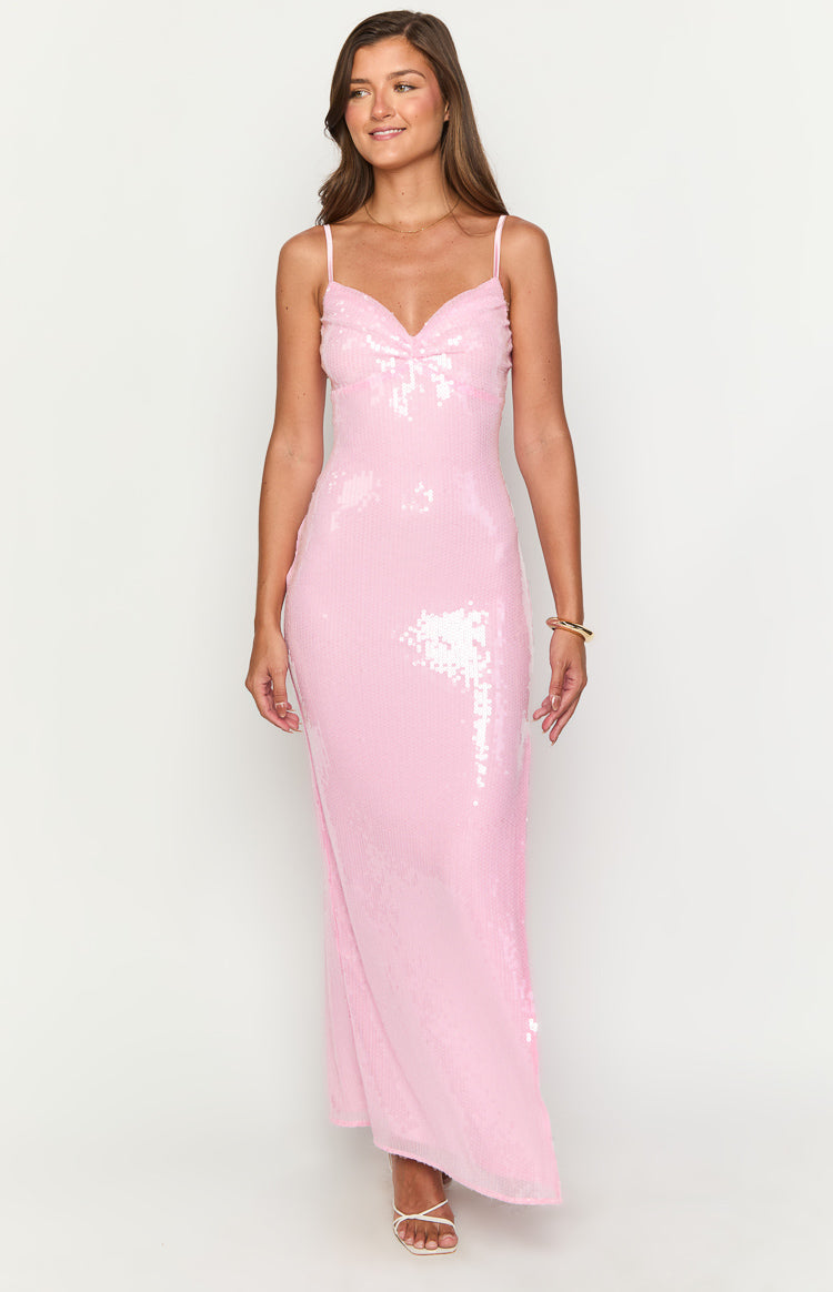 Honey Pembe Payetli Maxi Elbise