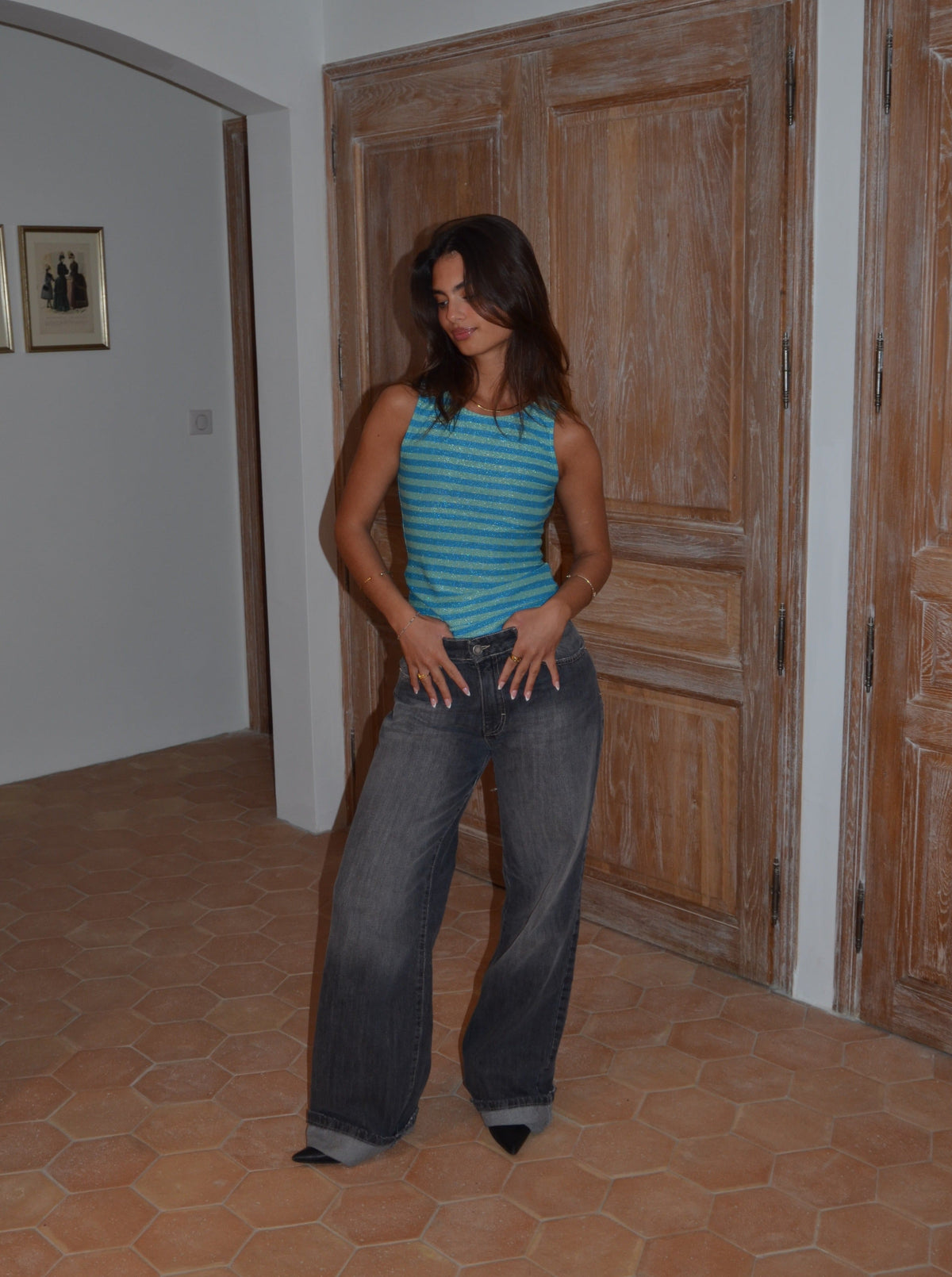 Emmeline Işıltılı Mavi Bluz