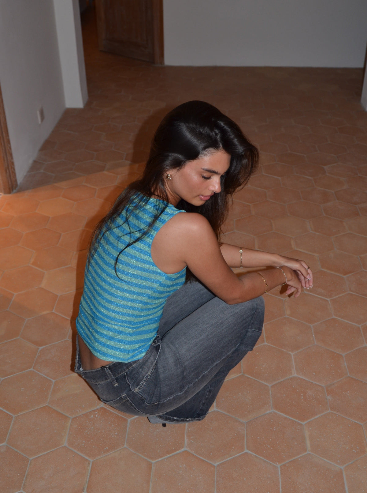 Emmeline Işıltılı Mavi Bluz