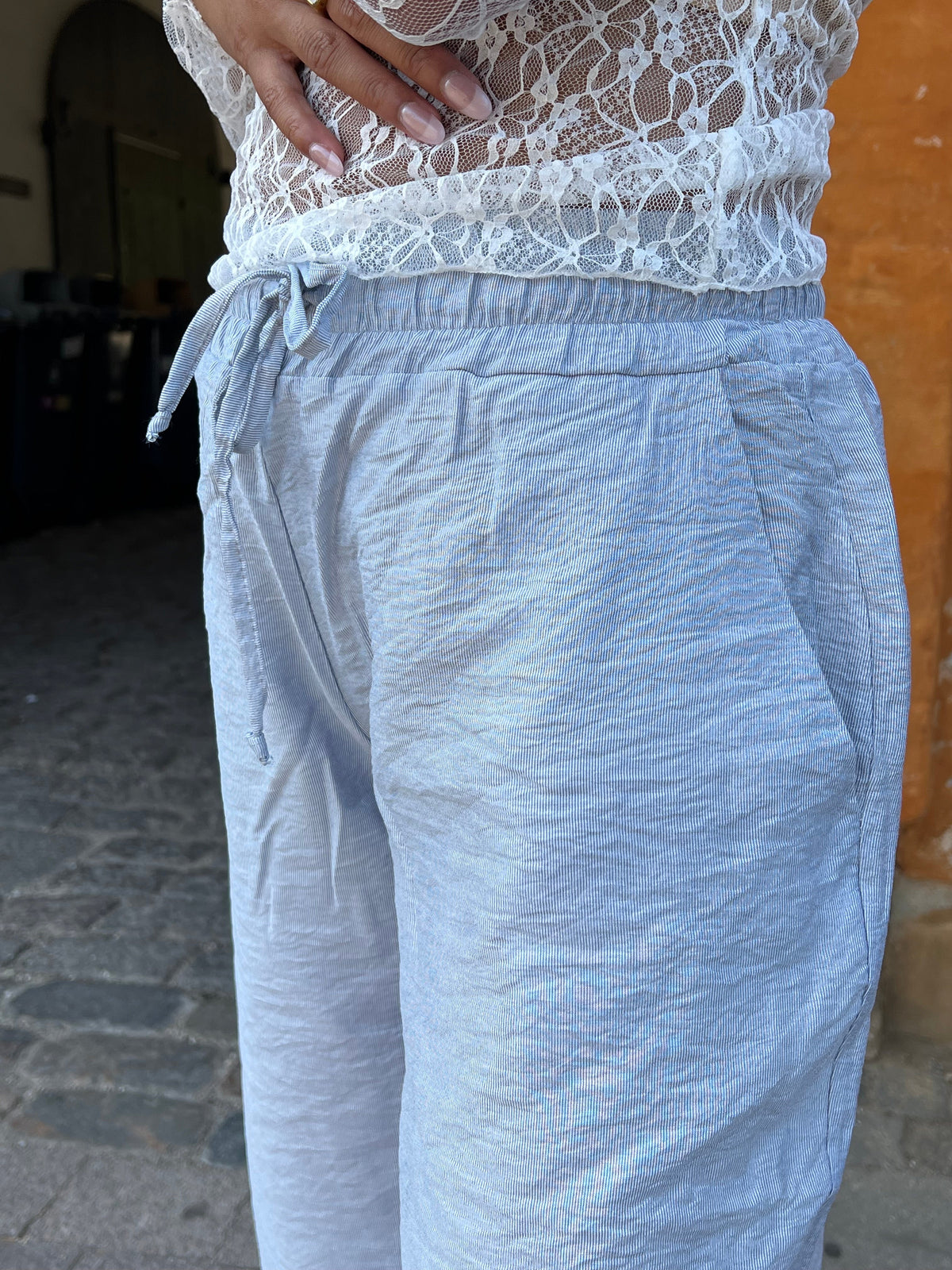 Anila Çizgili Pantolon - Mavi-Beyaz