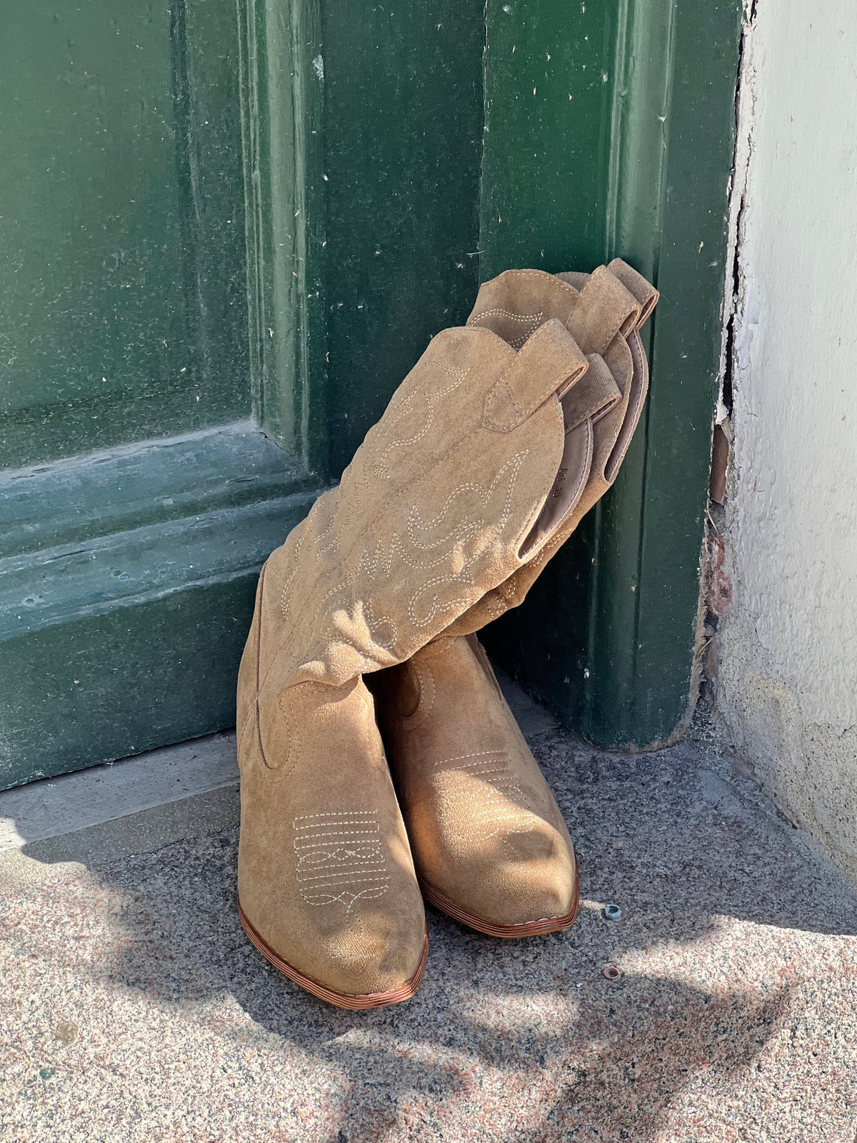 Bej Suni Deri Bassau Cowboy Botları