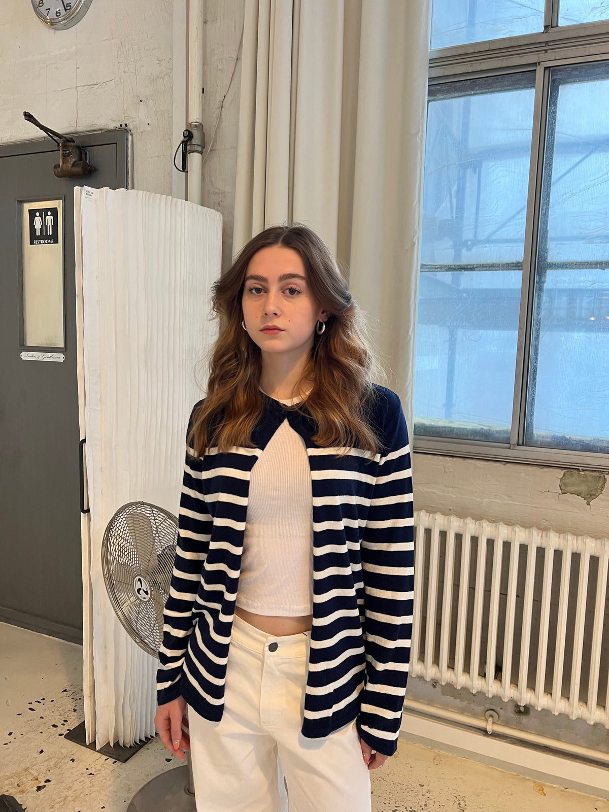 Xenia Çizgili Hırka - Lacivert-Beyaz