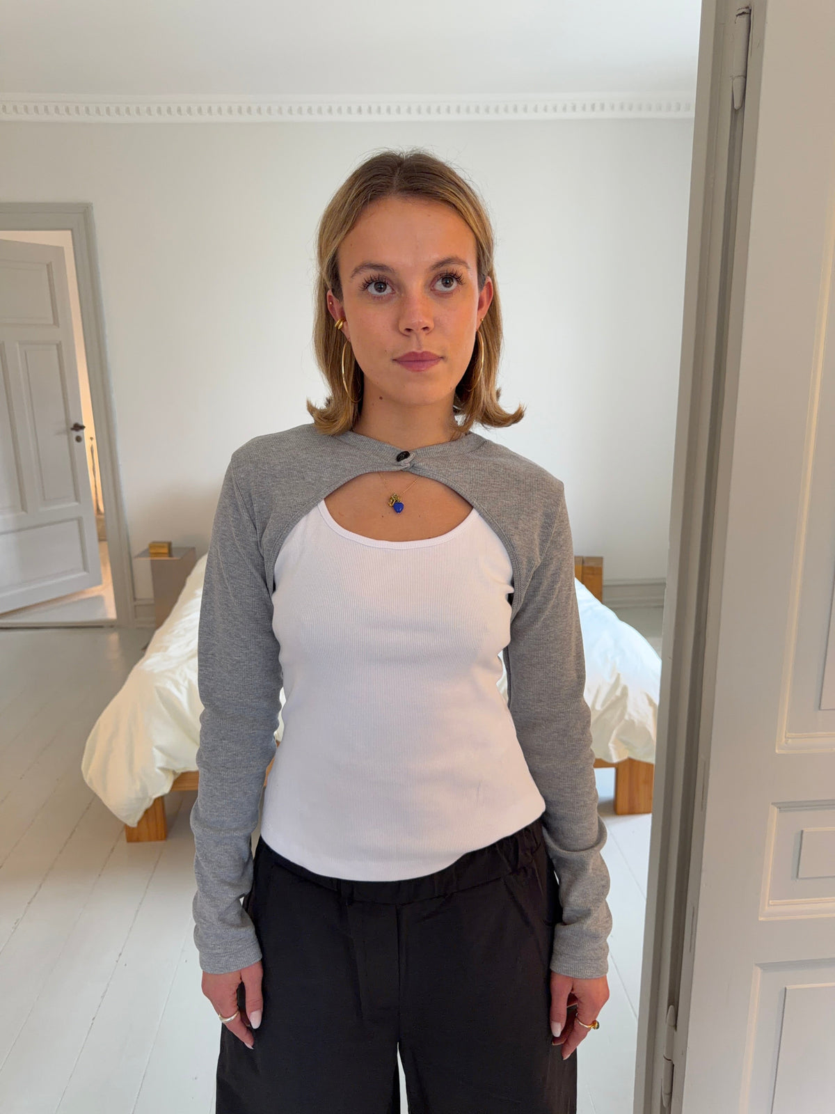 Tayla Katmanlı Bluz - Beyaz-Gri