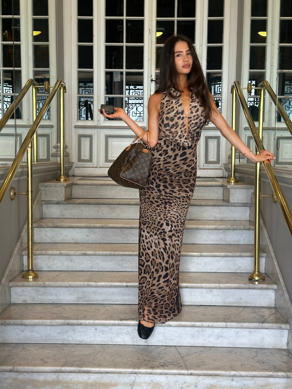 Leopar Desenli Columbine Maxi Elbise