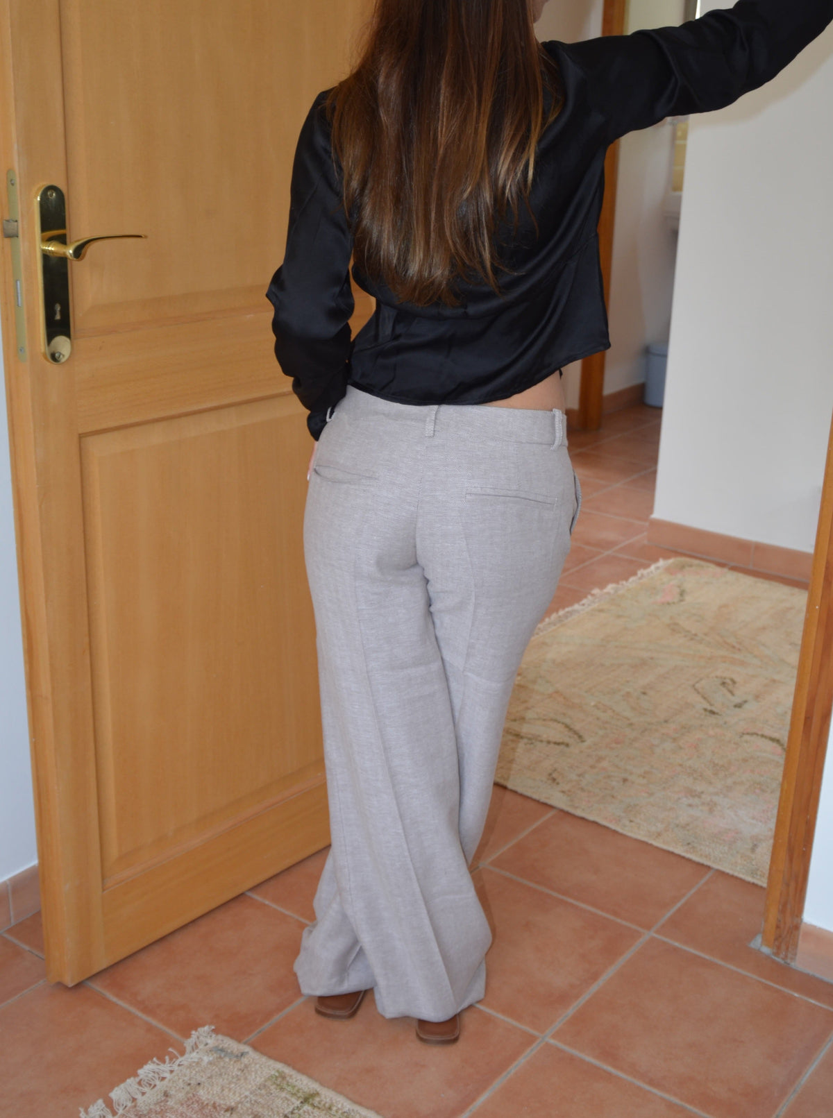 Roxy Bej Herringbone Pantolon
