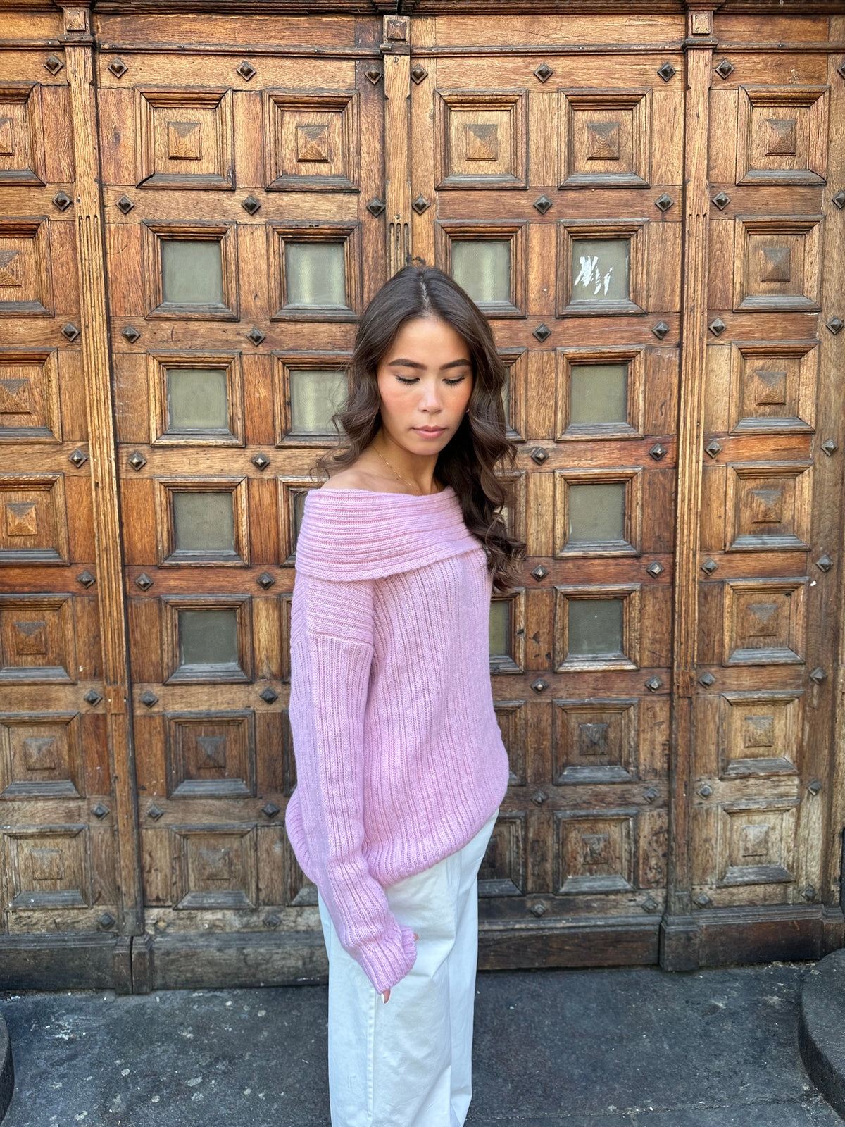 Elinor Pembe Omuz Askılı Triko Bluz