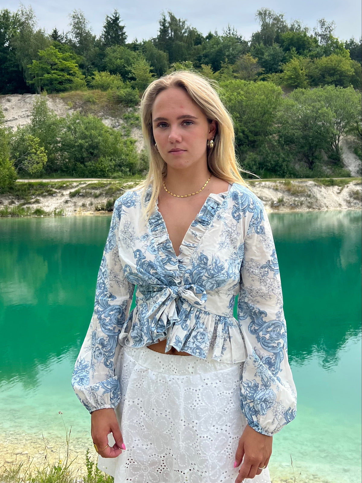 Agathe Bluz - Beyaz-Mavi