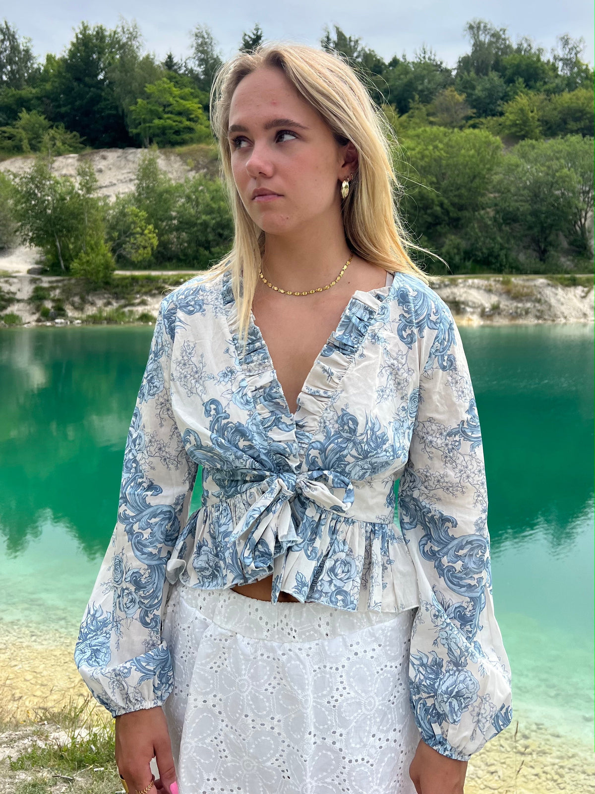Agathe Bluz - Beyaz-Mavi