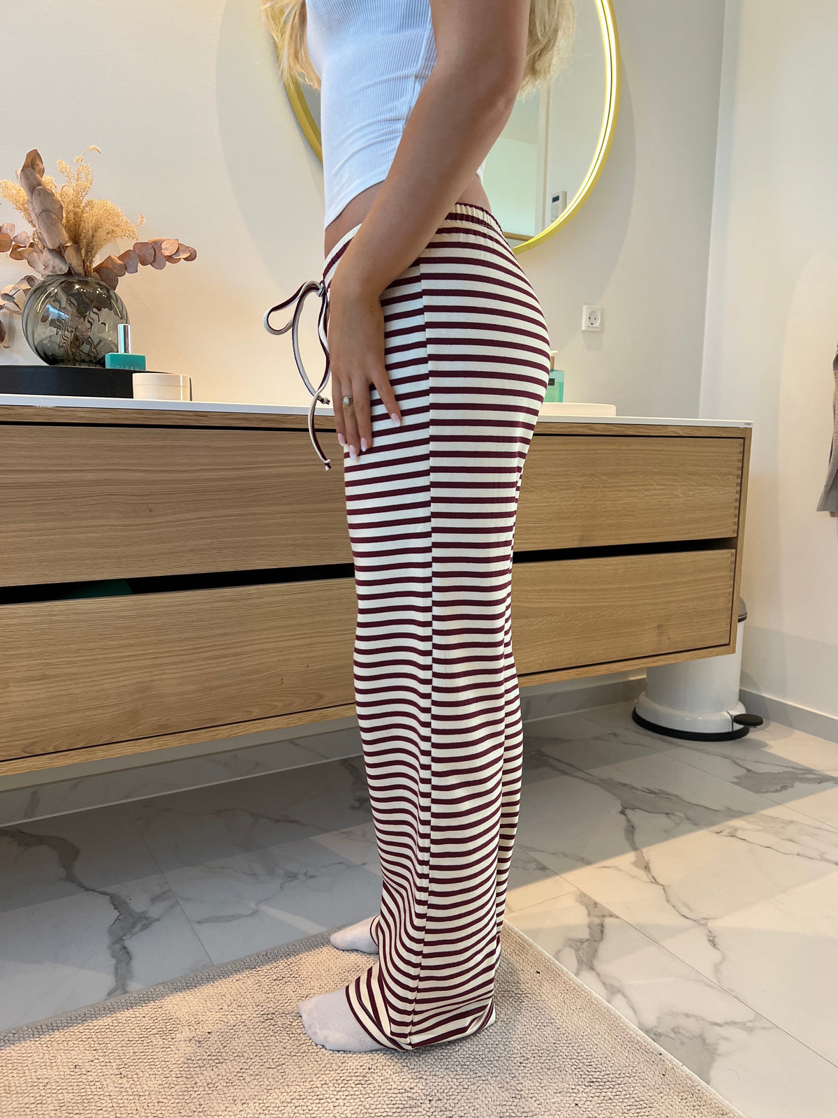 Celine Kırmızı Beyaz Çizgili Pantolon