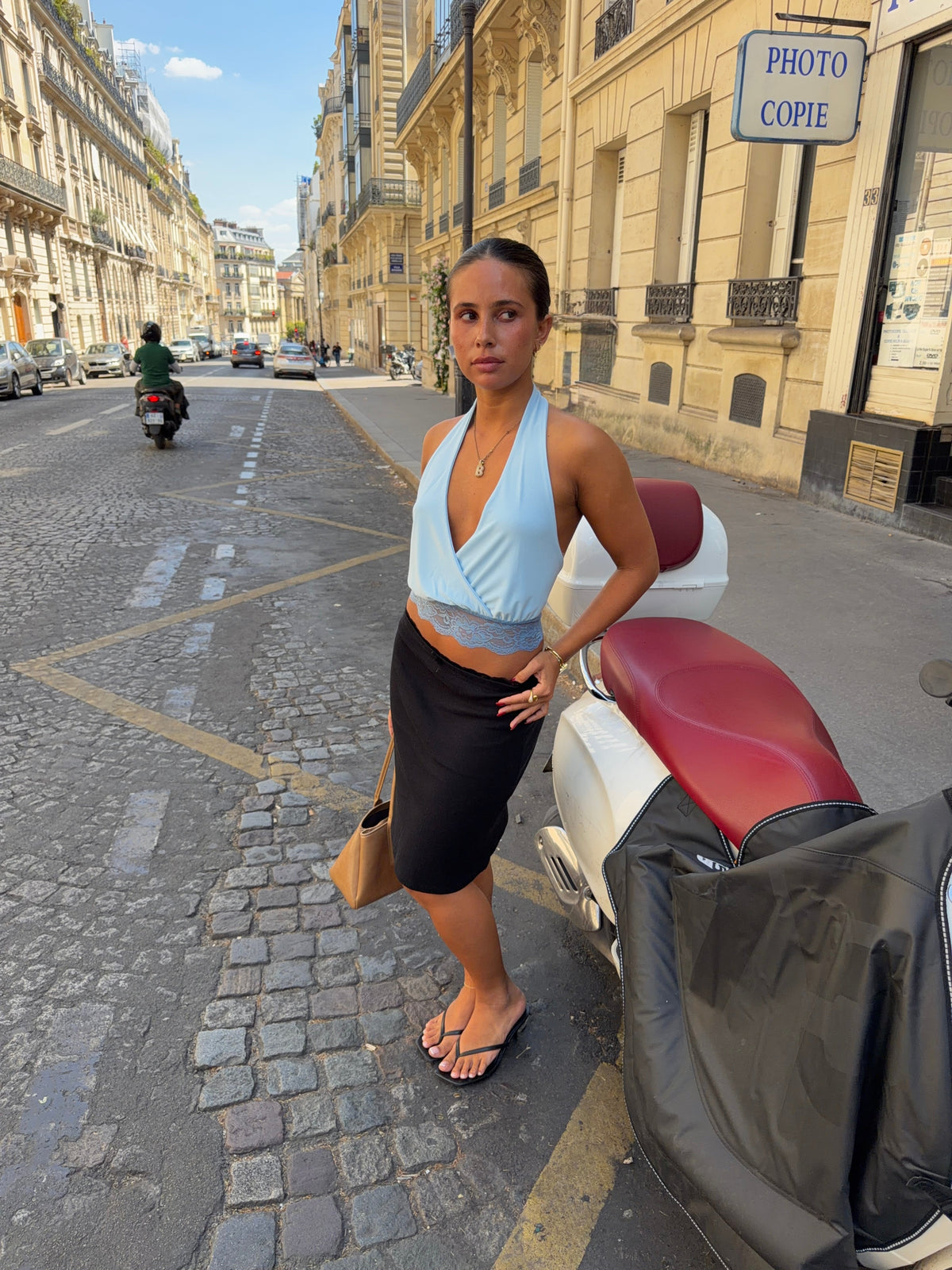 Dantelli Alva Halter Yaka Bluz - Mavi