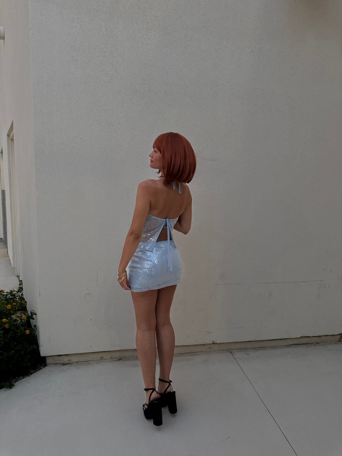 Elsia Işık Mavi Halter Yaka Bluz