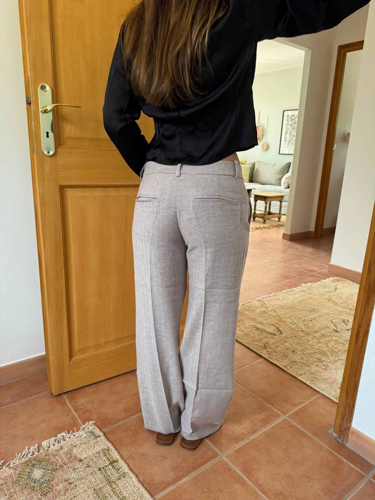 Roxy Bej Herringbone Pantolon