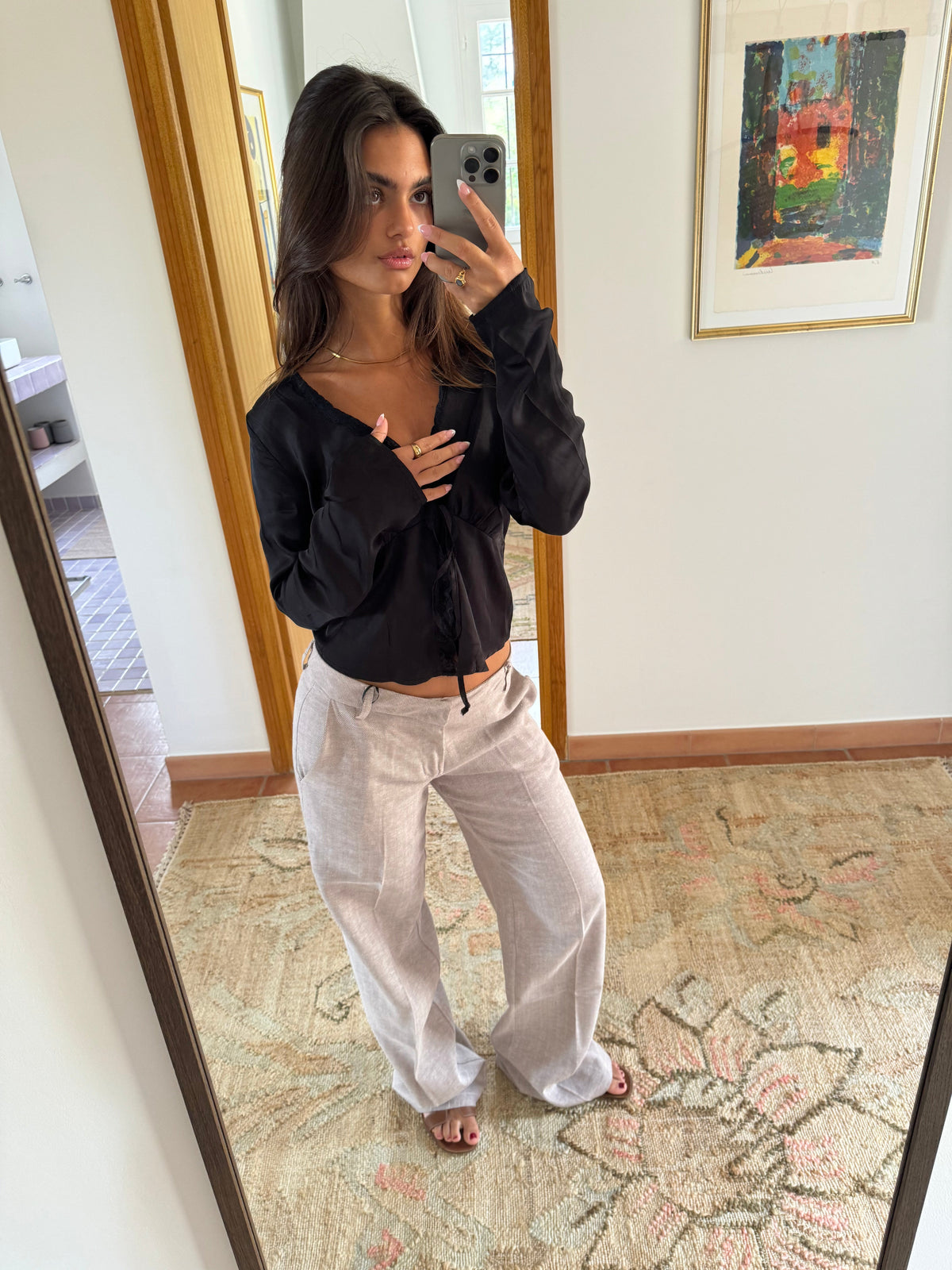 Roxy Bej Herringbone Pantolon