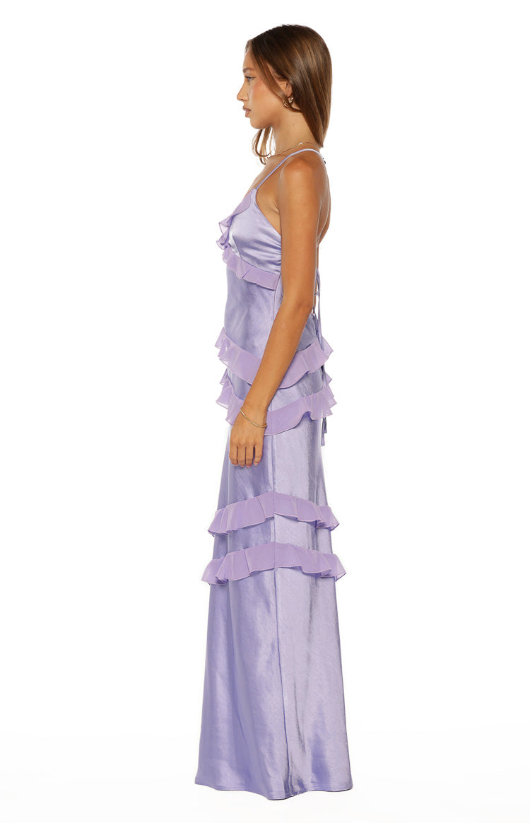 İnara Leylak Desenli Maxi Elbise