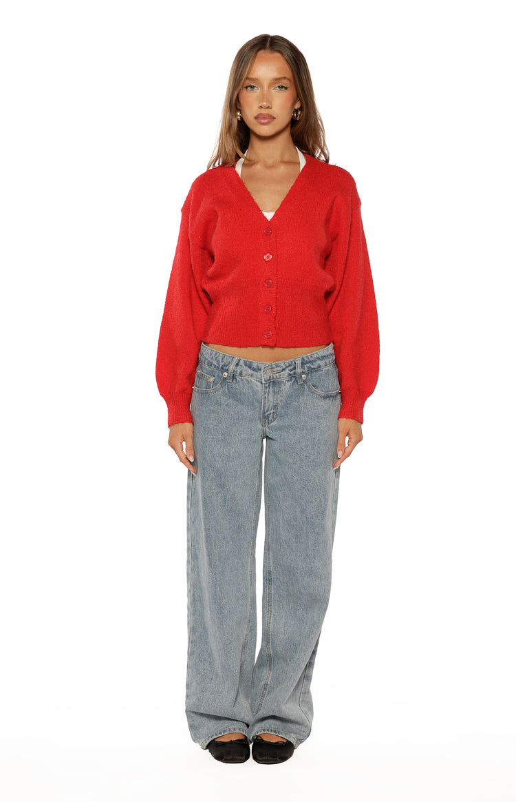 Janda Kırmızı Örgü Oversized Hırka