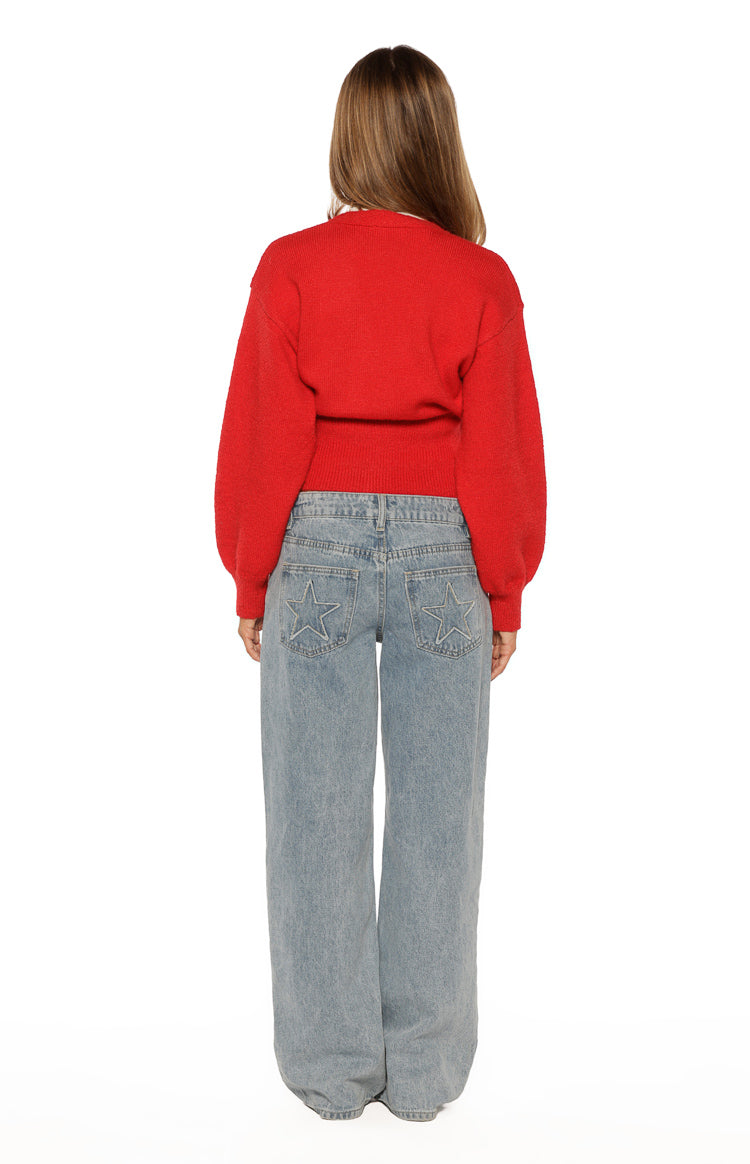 Janda Kırmızı Oversize Triko Hırka