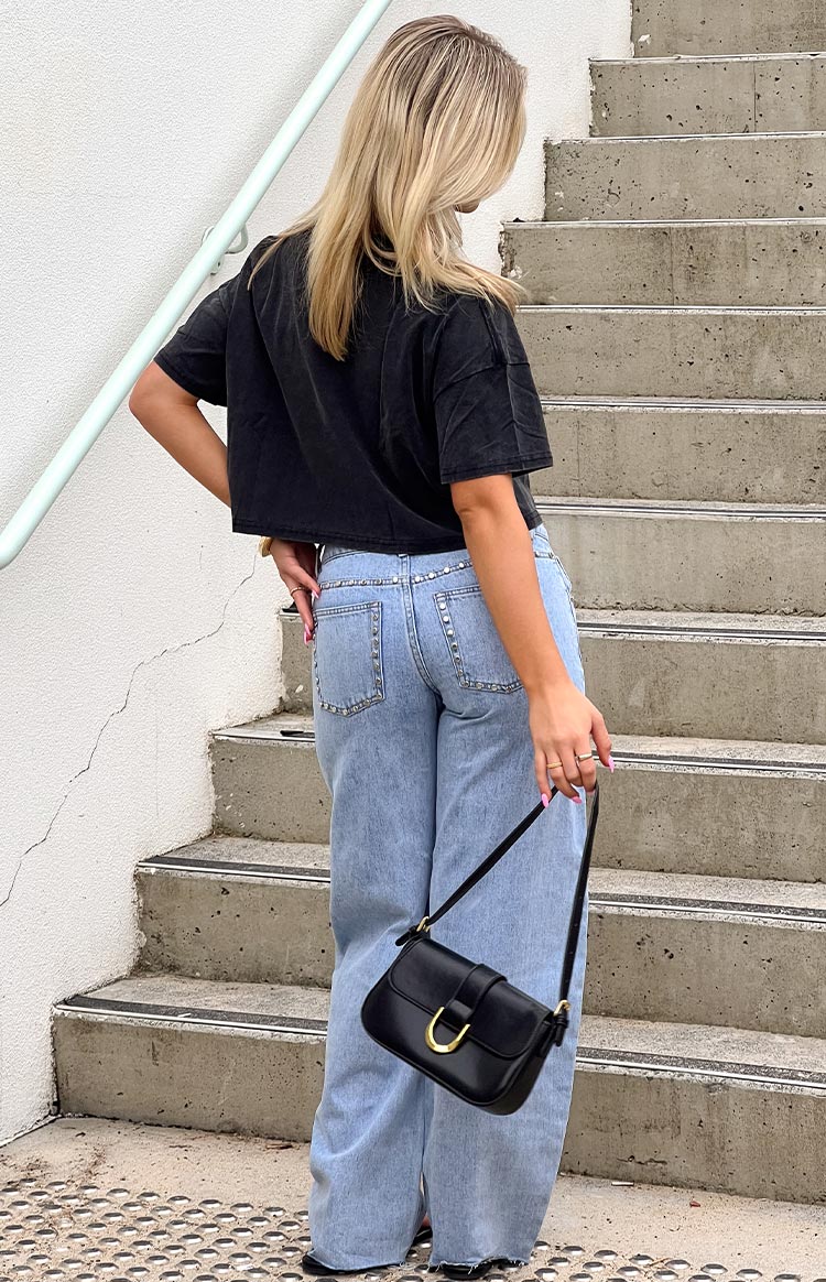 Jannina Açık Yıkama Denim Taşlı Düşük Bel Jean