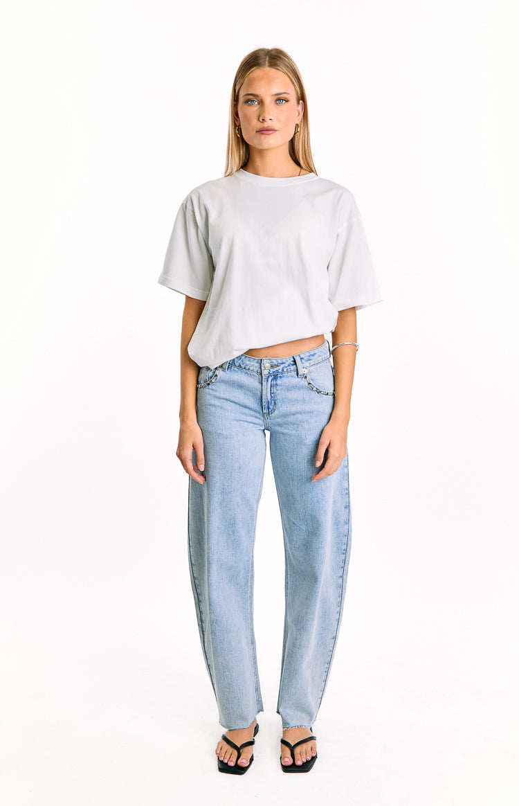 Jannina Açık Yıkama Denim Taşlı Düşük Bel Jean