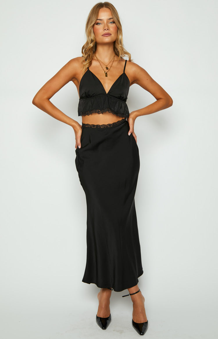Jayde Siyah Dantel Detaylı Crop Top