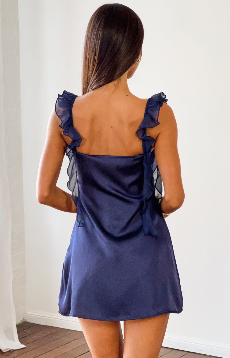 Joyce Lacivert Saten Mini Elbise
