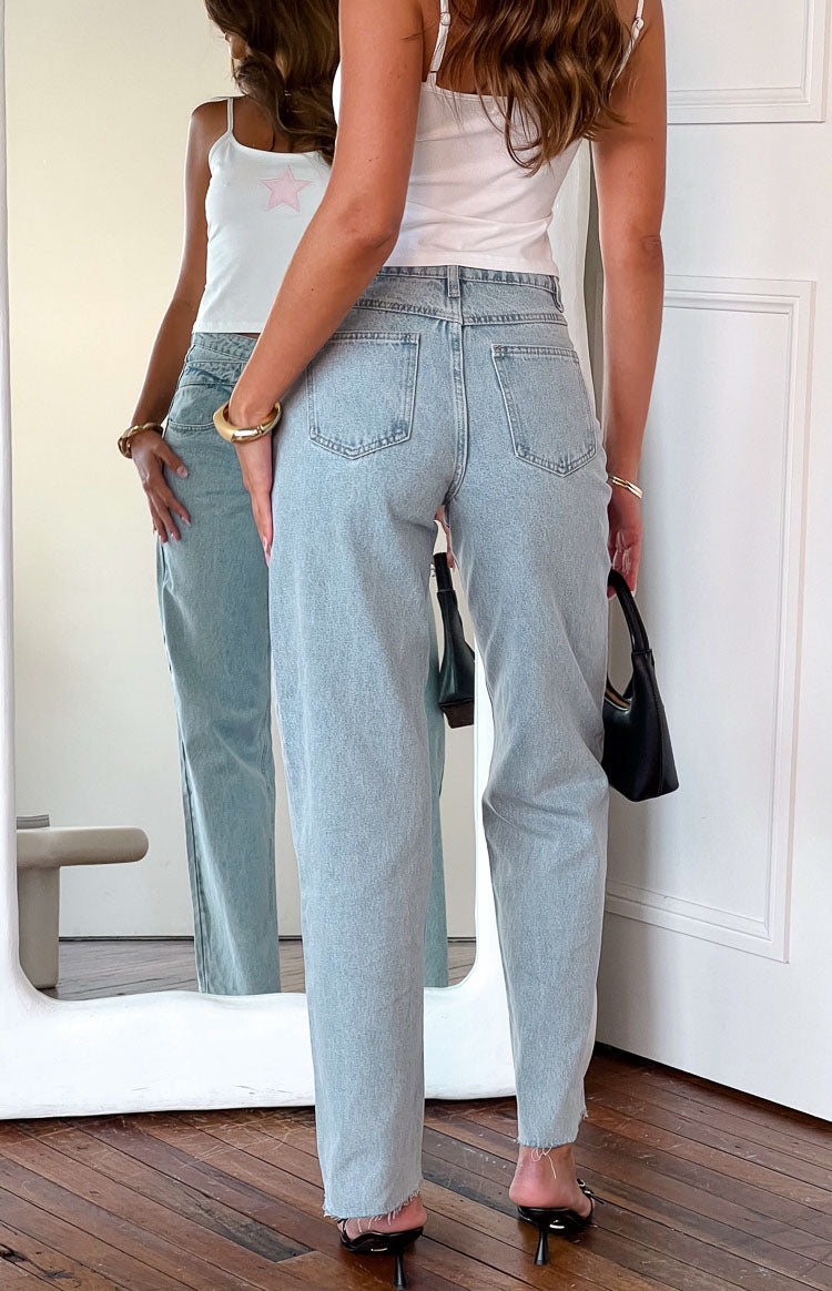 Kansis Asimetrik Bel Açık Mavi Denim Pantolon