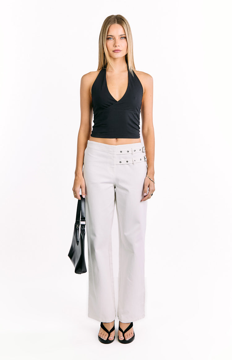 Lila Off White Tokalı Pantolon