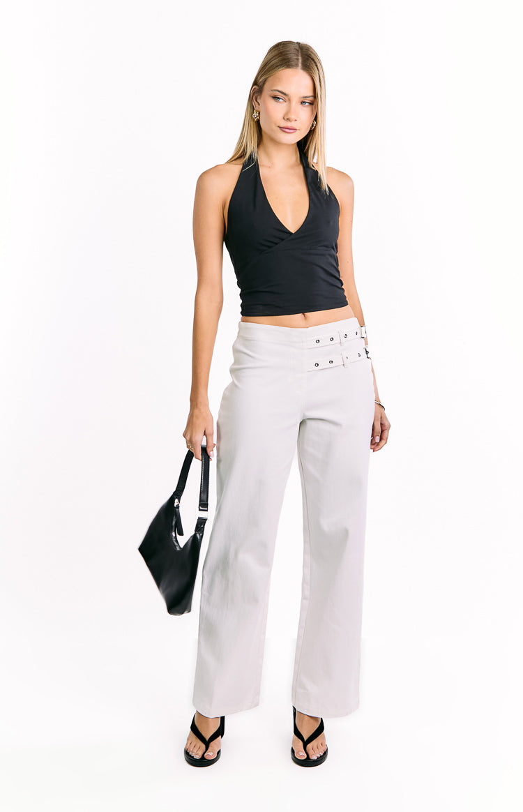 Lila Off White Tokalı Pantolon