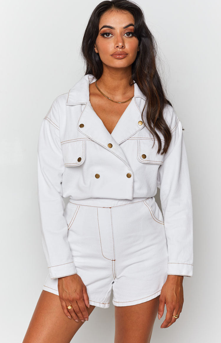 Lizzo Krem Renk Denim Tulum