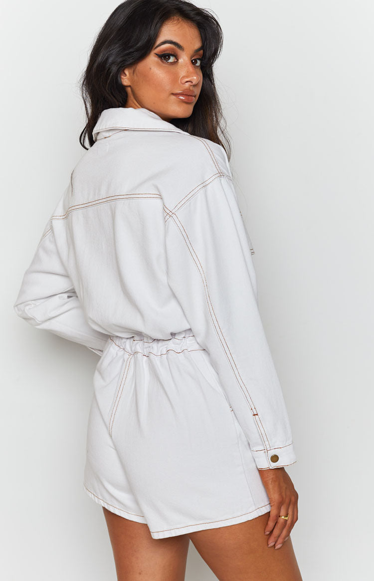 Lizzo Krem Renk Denim Tulum