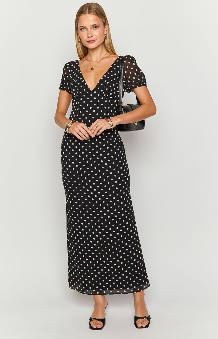 Lovella Siyah Dots Maxi Elbise - Şık ve Rahat Tasarım