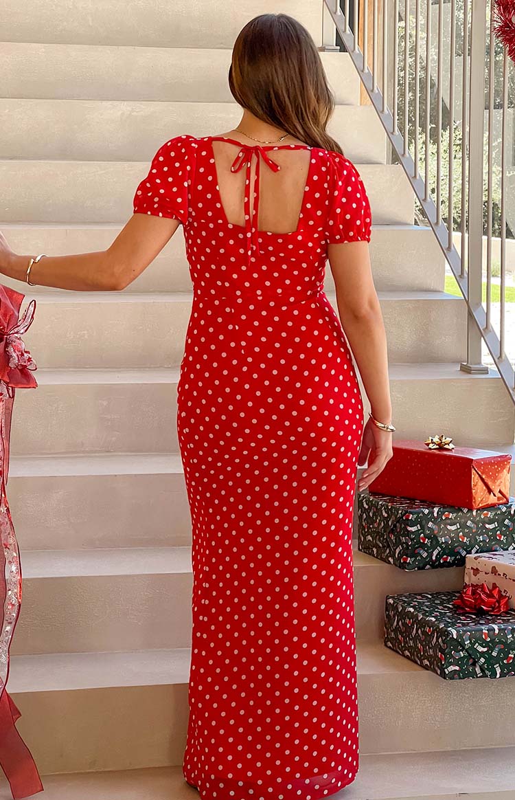 Lovella Kırmızı Puantiye Maxi Elbise