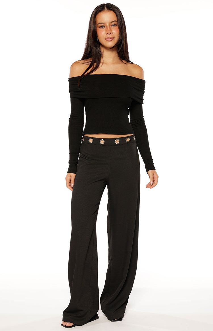 Marlin Siyah Off Shoulder Uzun Kollu Üst