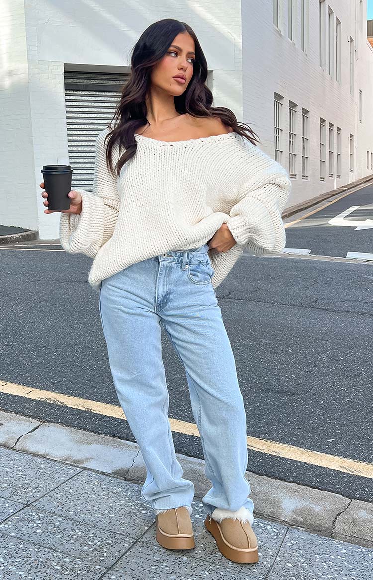 Kansis Asimetrik Bel Açık Mavi Denim Pantolon