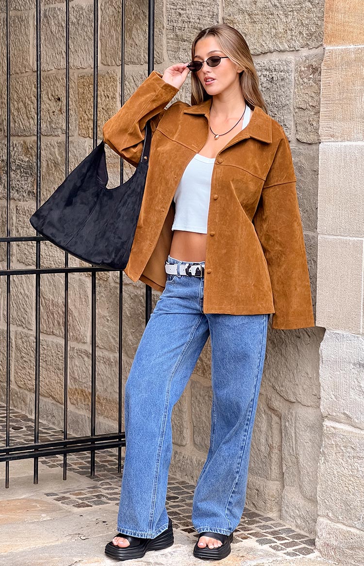 Suki Açık Kahverengi Süet Oversize Ceket