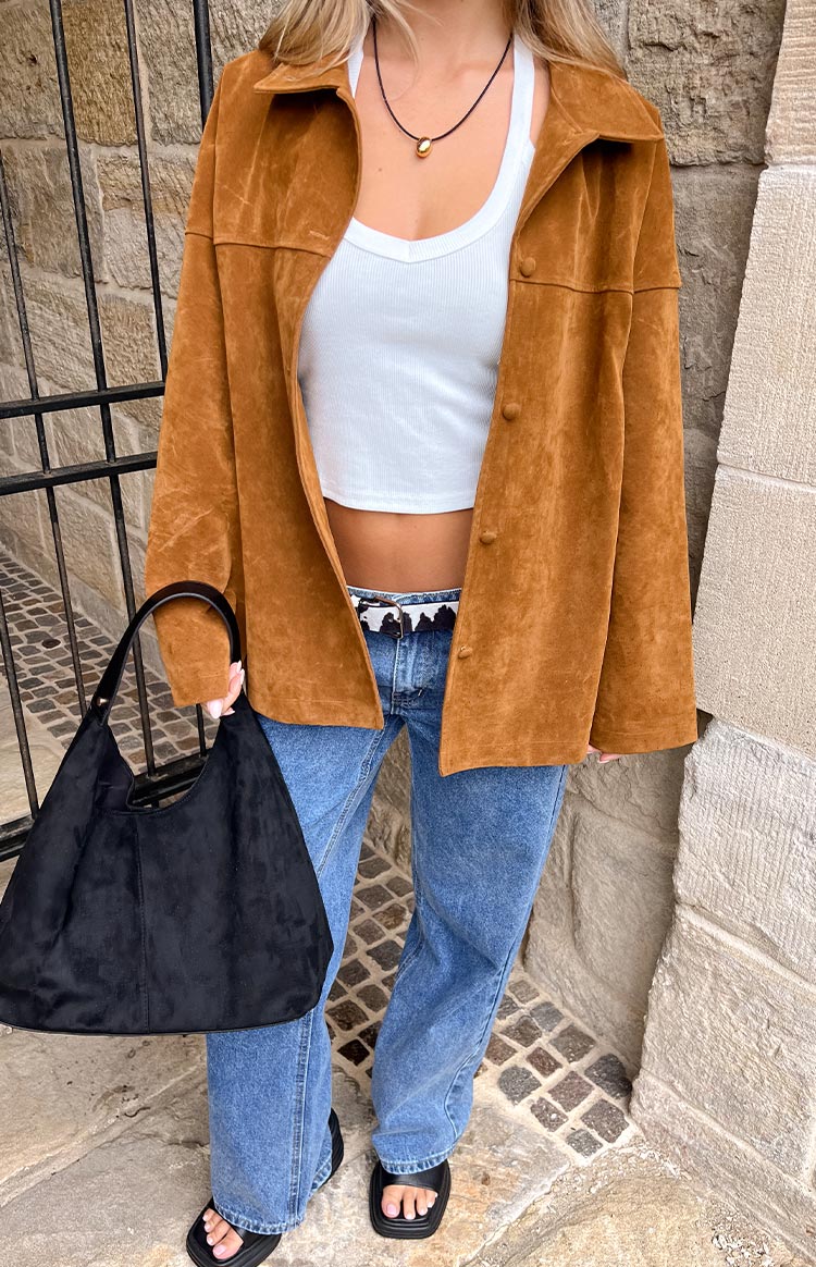 Suki Kahverengi Süet Oversized Ceket