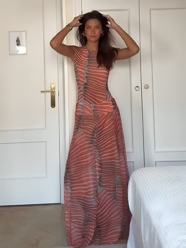 Işıltılı Dalga Desenli File Bodysuit Etek Takımı